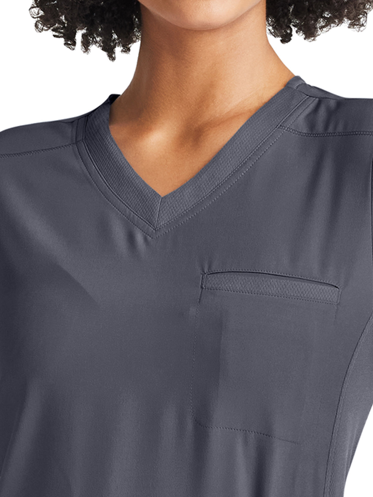 Women's 2-Pocket Tuckable V-Neck Top - IP600A - Pewter
