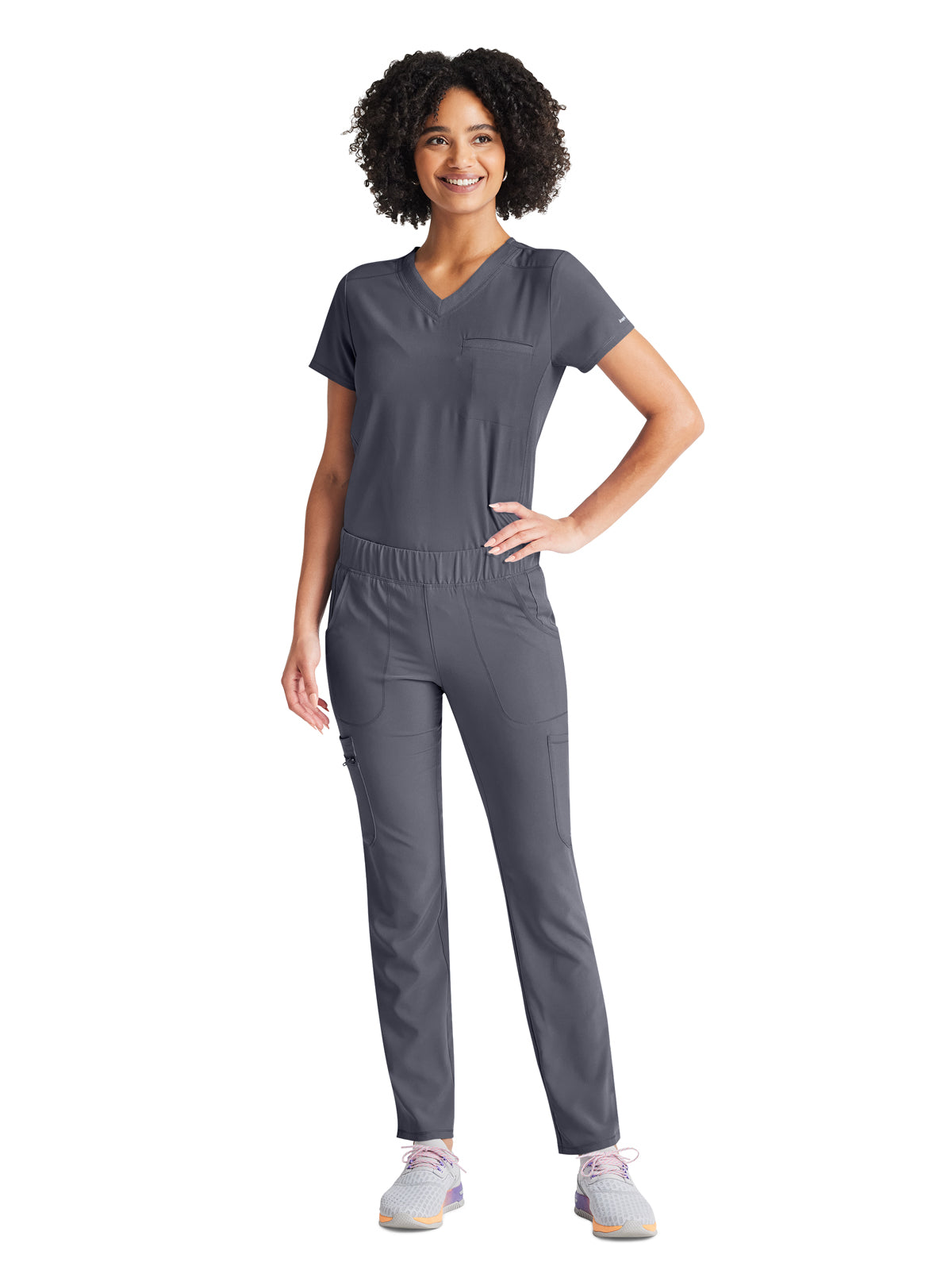 Women's 2-Pocket Tuckable V-Neck Top - IP600A - Pewter