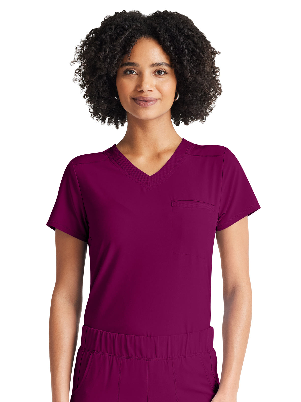 Women's 2-Pocket Tuckable V-Neck Top - IP600A - Wine