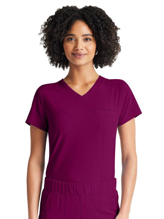 Women's 2-Pocket Tuckable V-Neck Top - IP600A - Wine