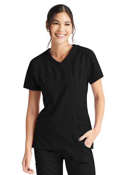 Women's 4-Pocket V-Neck Top - IP727A - Black