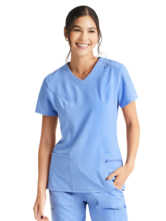 Women's 4-Pocket V-Neck Top - IP727A - Ciel