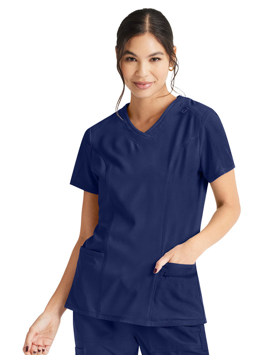 Women's 4-Pocket V-Neck Top - IP727A - Navy