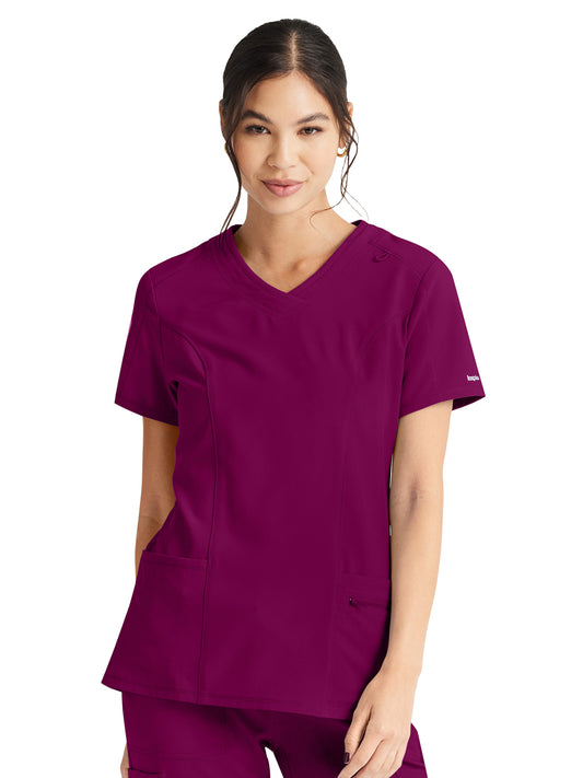 Women's 4-Pocket V-Neck Top - IP727A - Wine