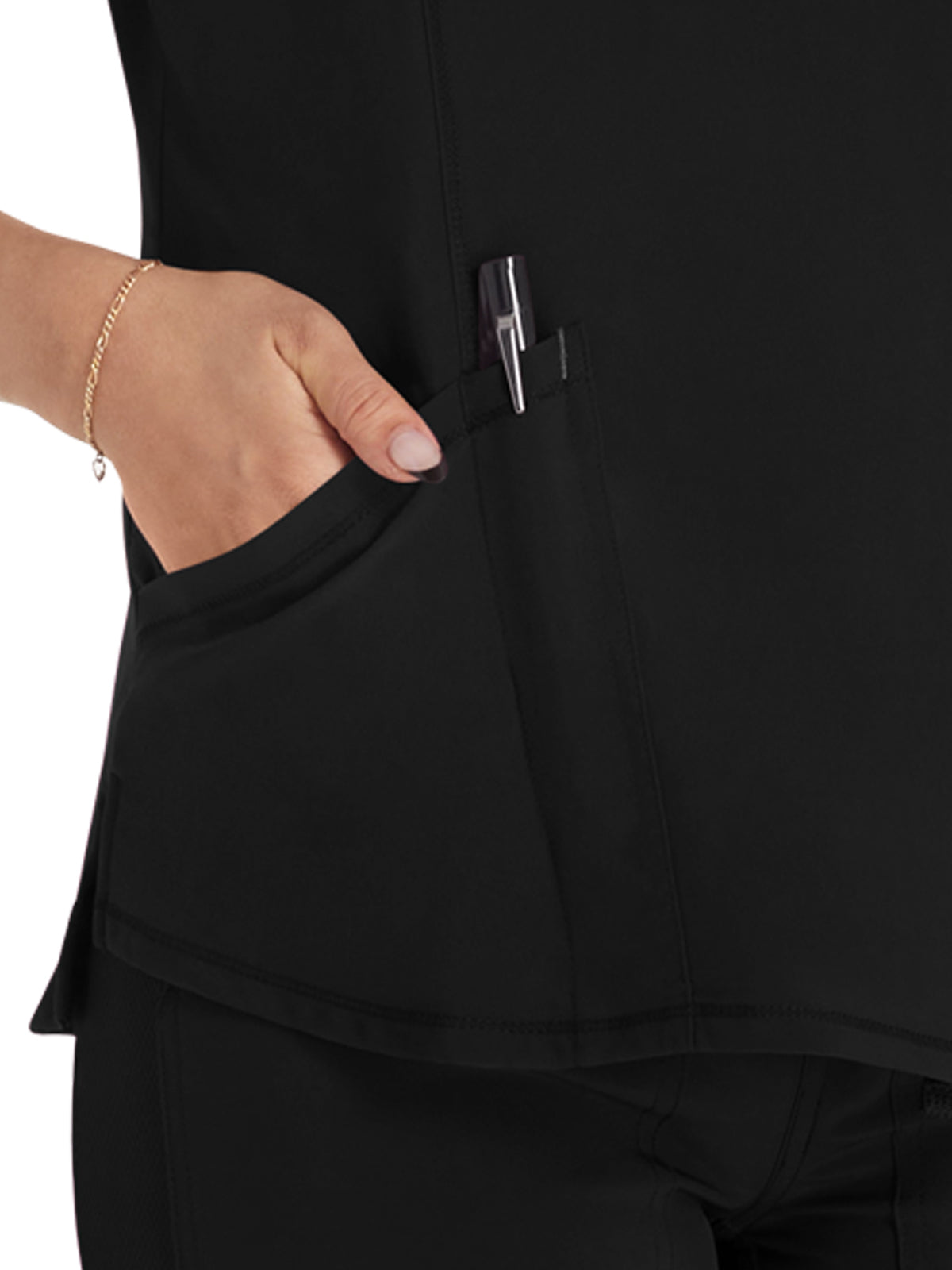 Women's 3-Pocket V-Neck Top - IP790A - Black