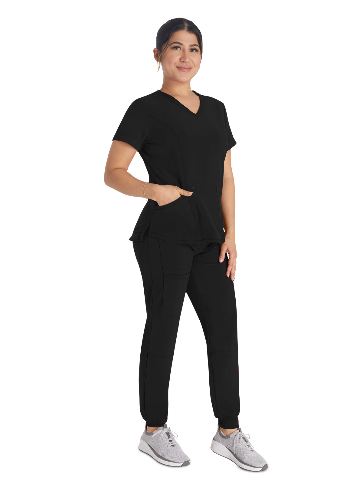 Women's 3-Pocket V-Neck Top - IP790A - Black