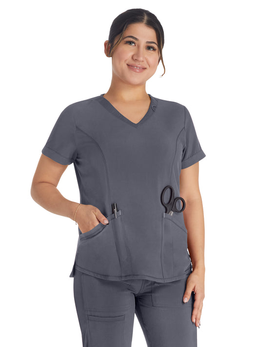 Women's 3-Pocket V-Neck Top - IP790A - Pewter