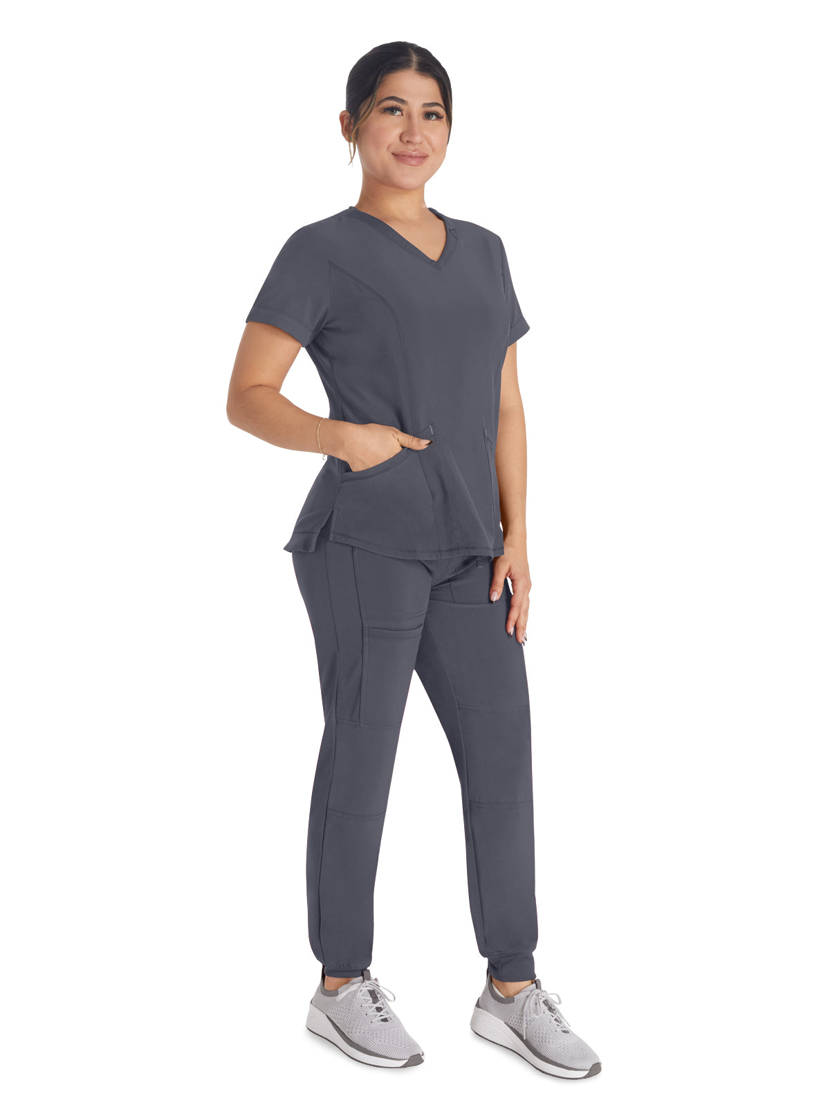 Women's 3-Pocket V-Neck Top - IP790A - Pewter