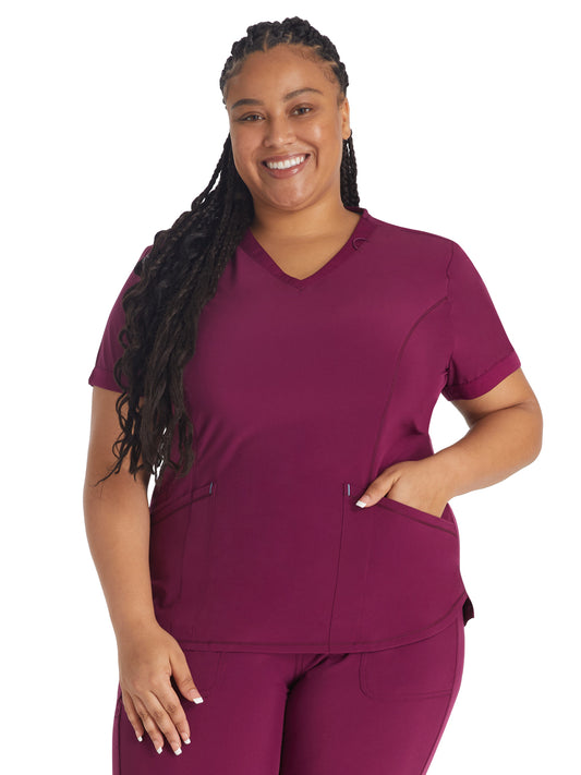 Women's 3-Pocket V-Neck Top - IP790A - Wine