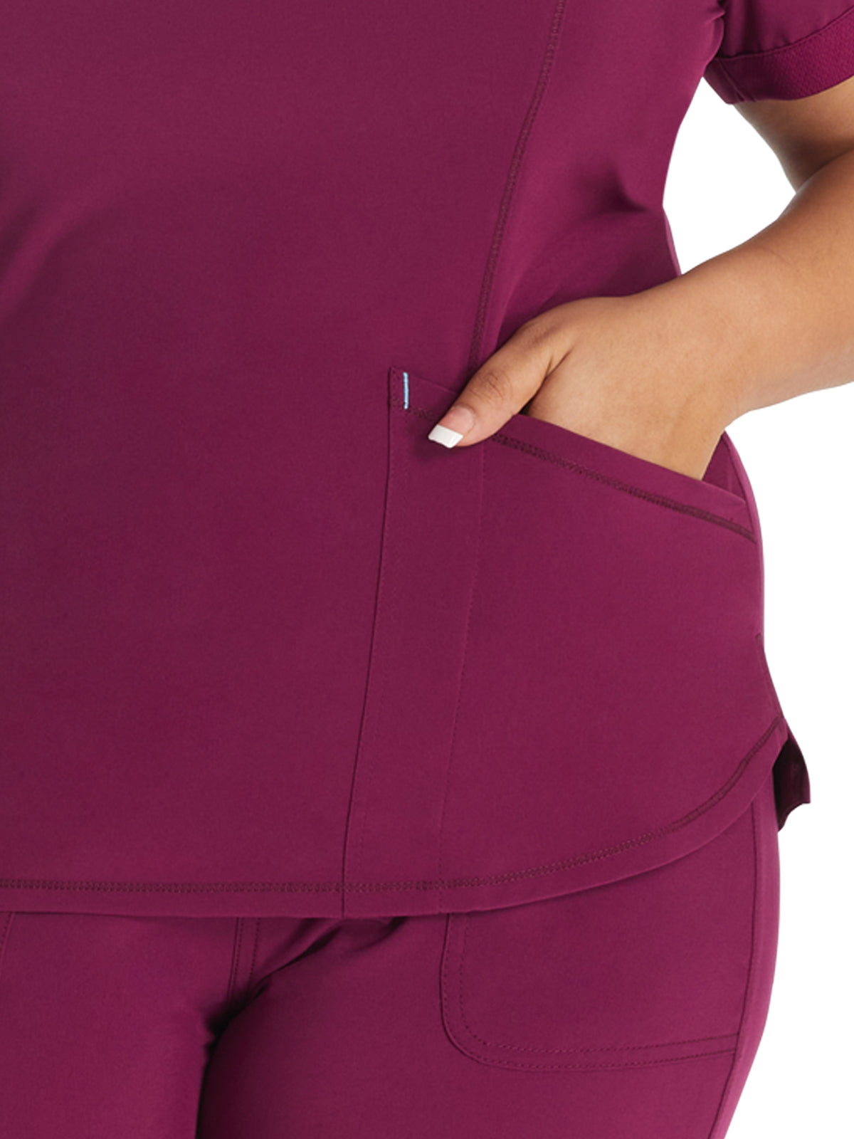 Women's 3-Pocket V-Neck Top - IP790A - Wine