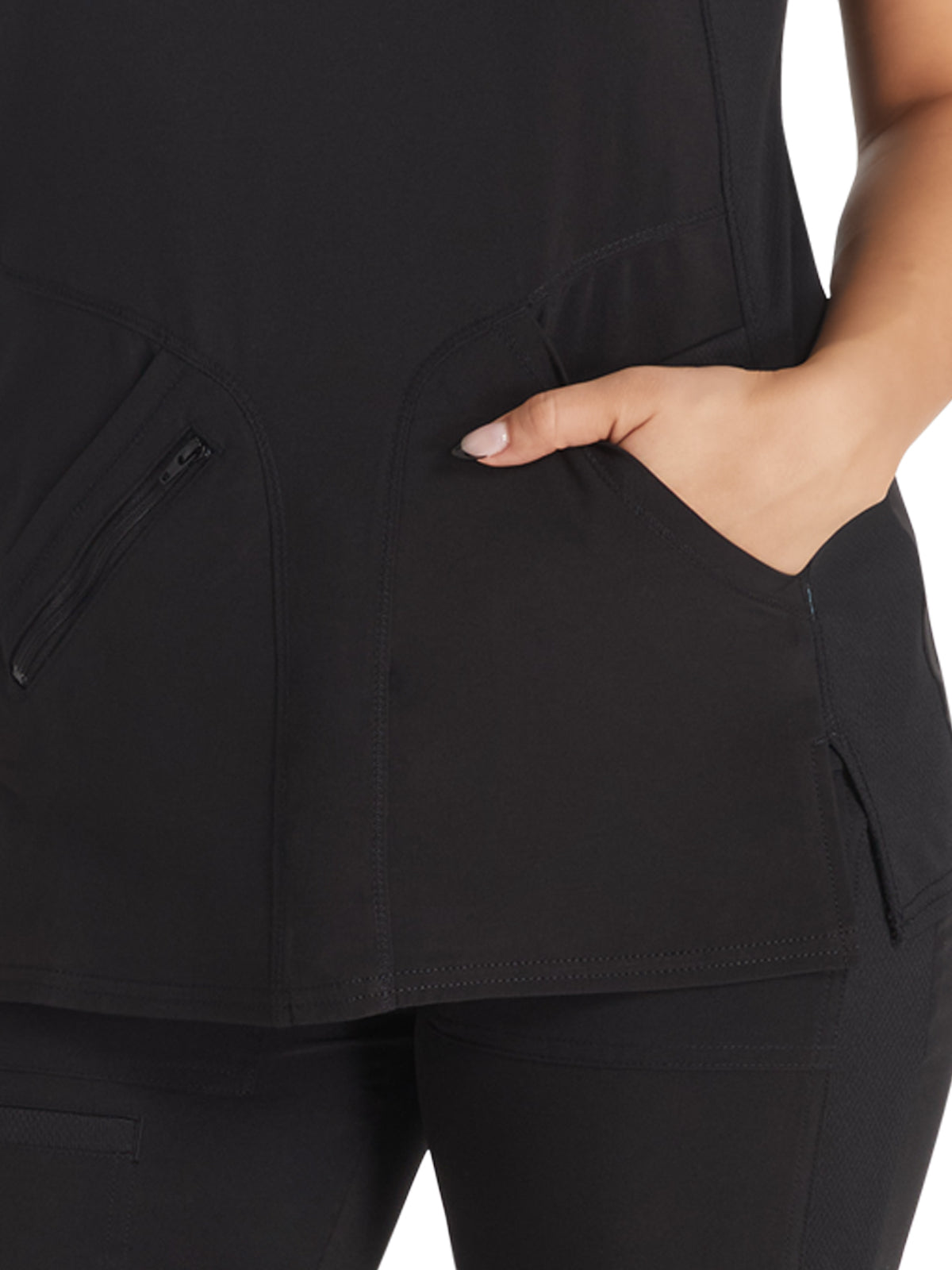 Women's 4-Pocket Cross-Over V-Neck Top - IP845A - Black