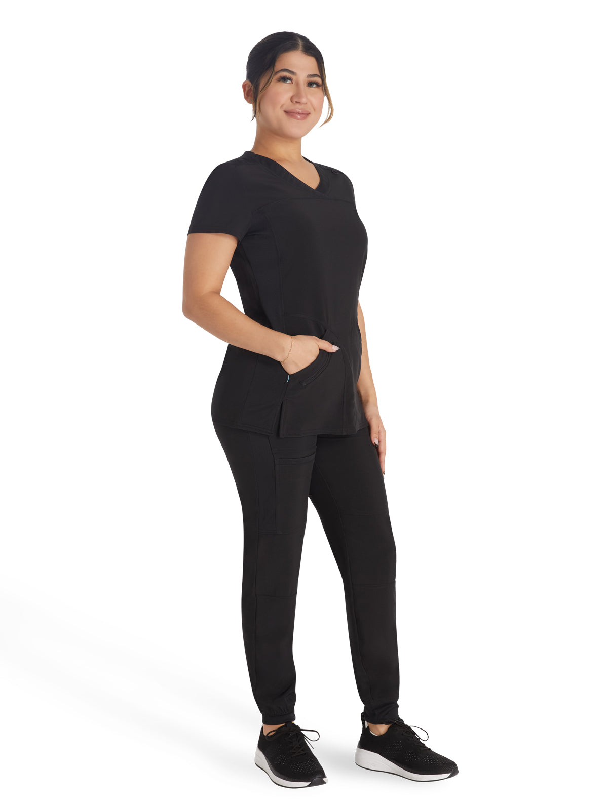Women's 4-Pocket Cross-Over V-Neck Top - IP845A - Black