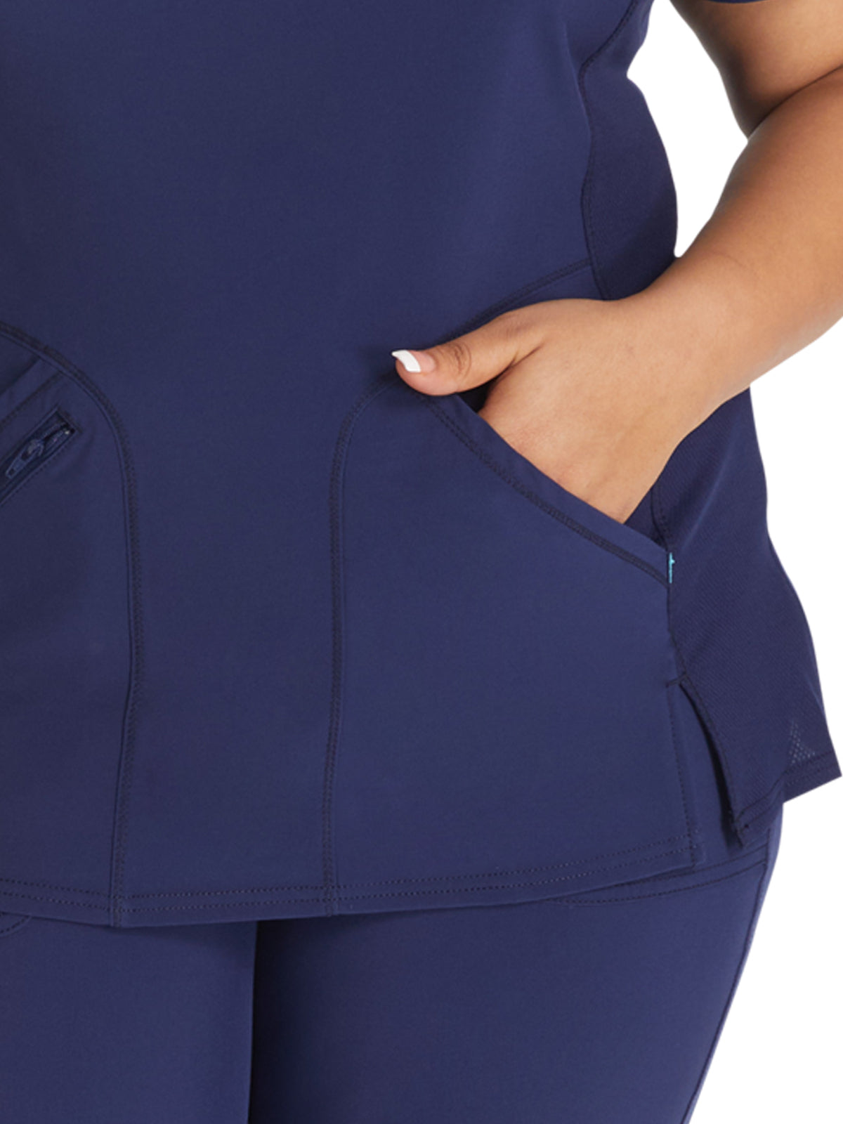 Women's 4-Pocket Cross-Over V-Neck Top - IP845A - Navy