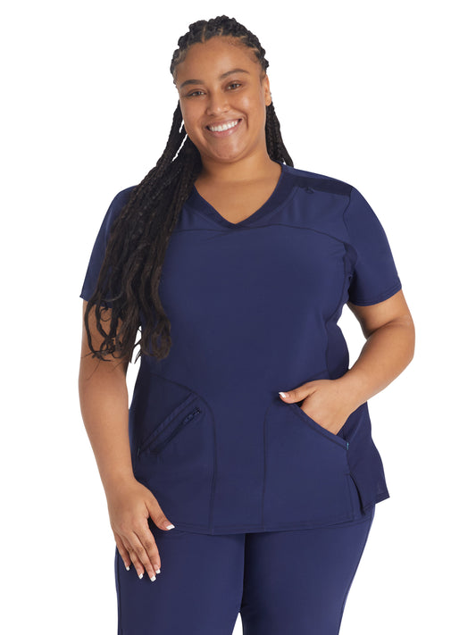 Women's 4-Pocket Cross-Over V-Neck Top - IP845A - Navy