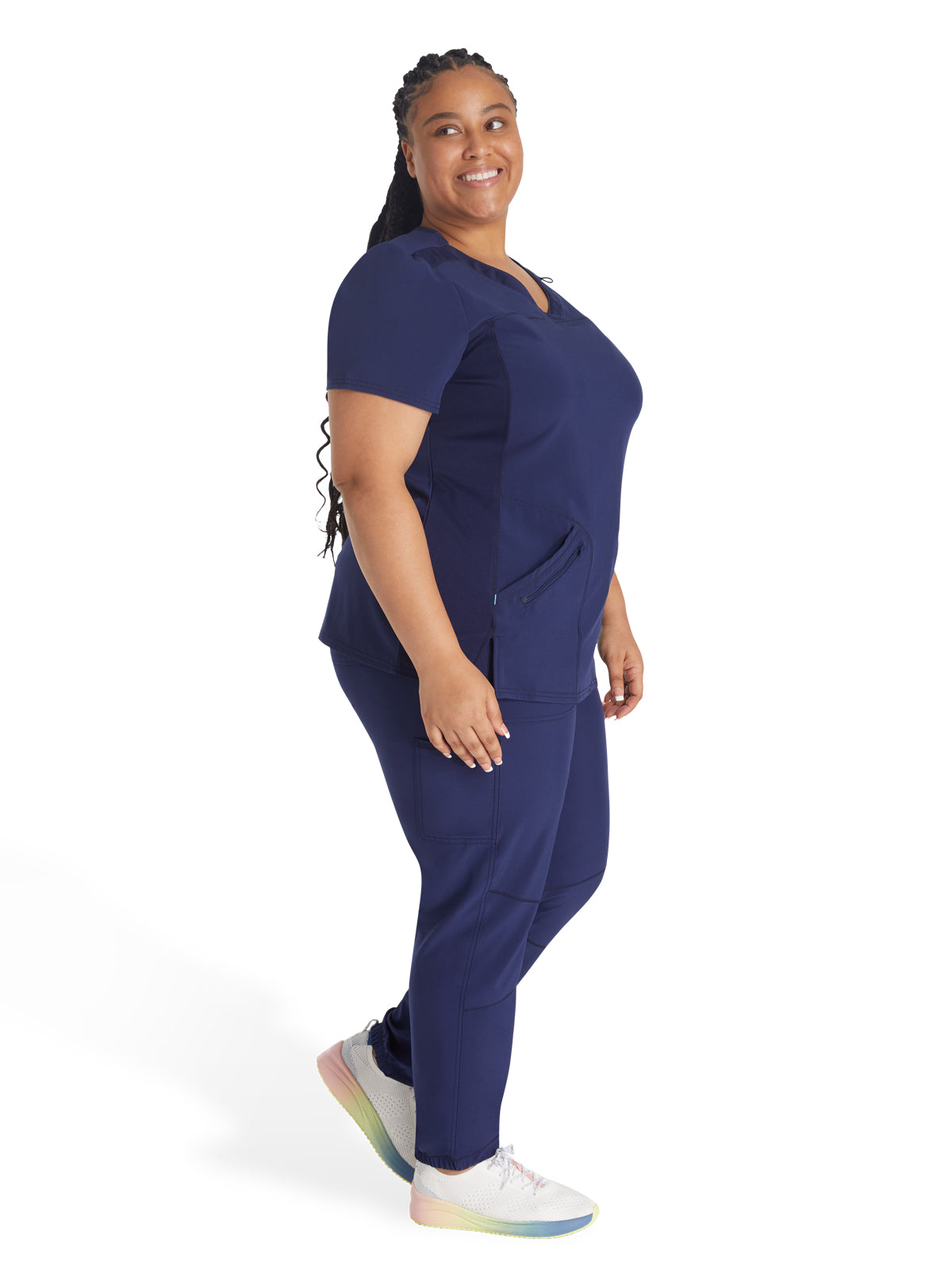 Women's 4-Pocket Cross-Over V-Neck Top - IP845A - Navy