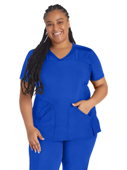 Women's 4-Pocket Cross-Over V-Neck Top - IP845A - Royal