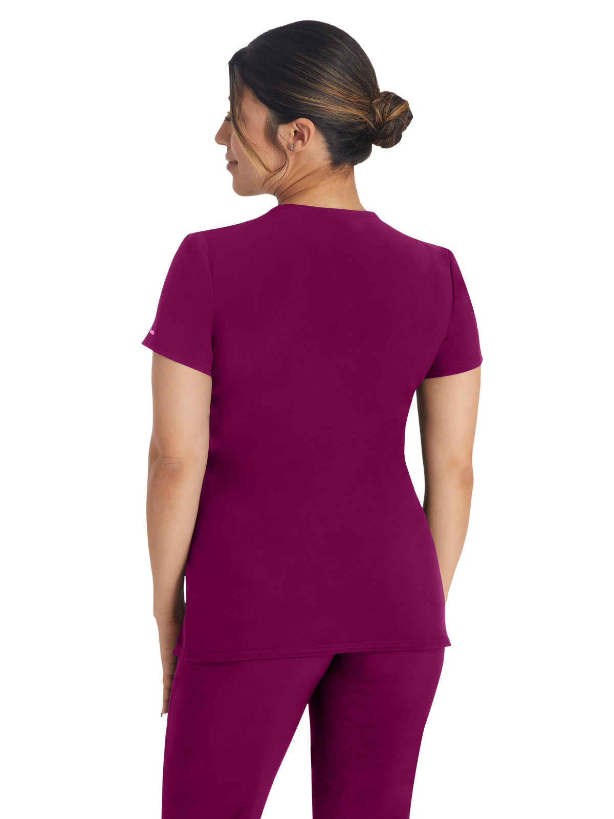 Women's 4-Pocket Cross-Over V-Neck Top - IP845A - Wine