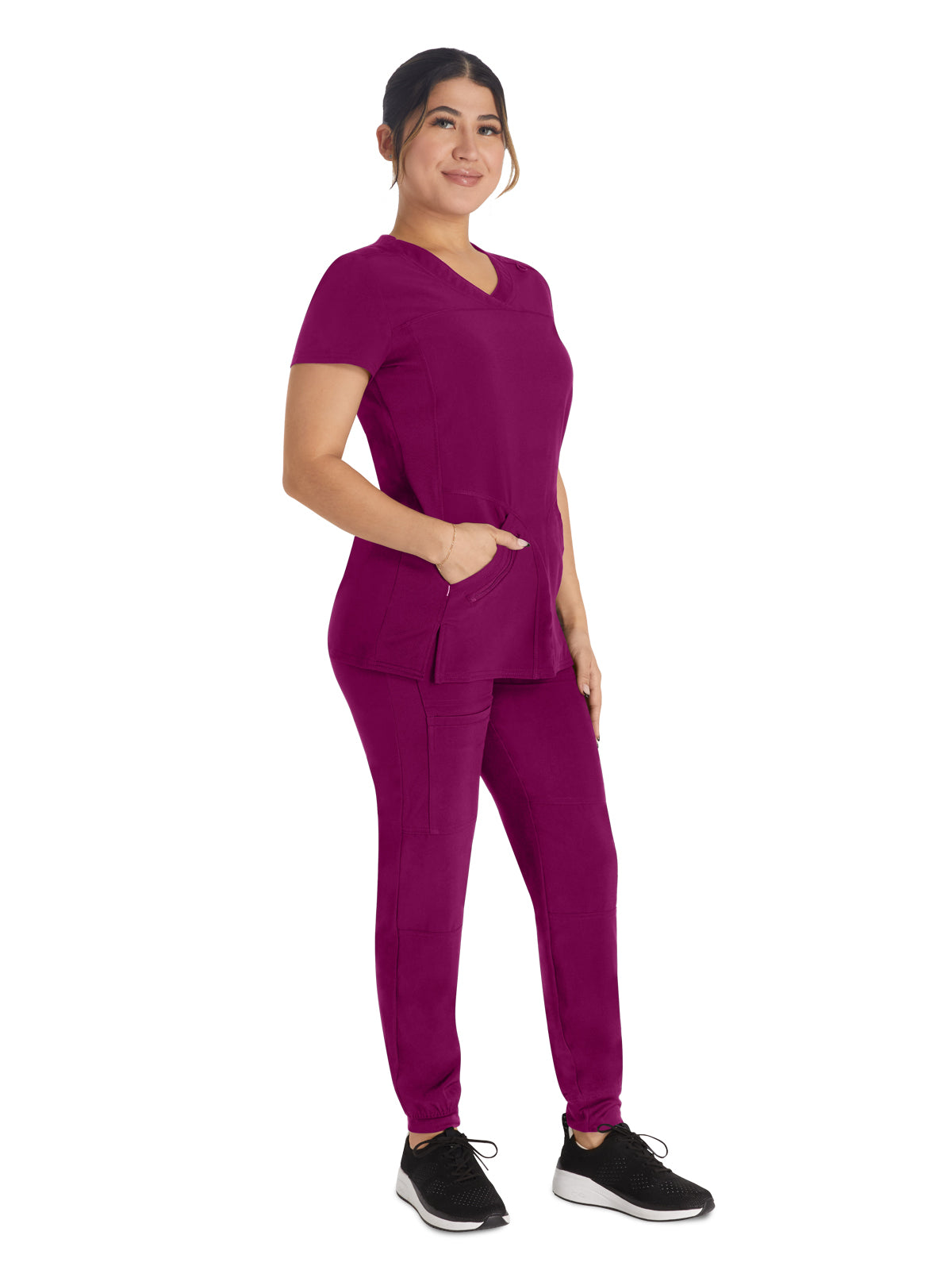 Women's 4-Pocket Cross-Over V-Neck Top - IP845A - Wine