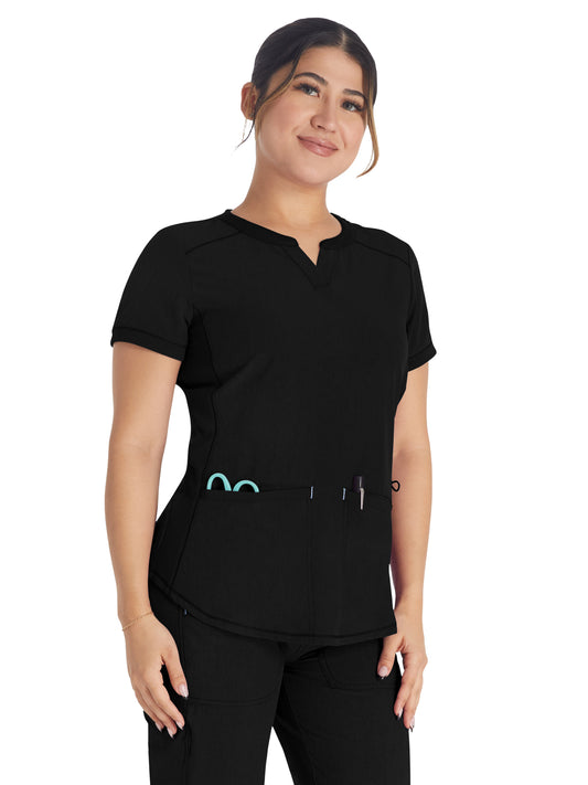 Women's 3-Pocket Henley Top - IP849A - Black
