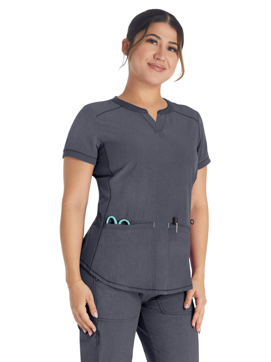 Women's 3-Pocket Henley Top - IP849A - Pewter
