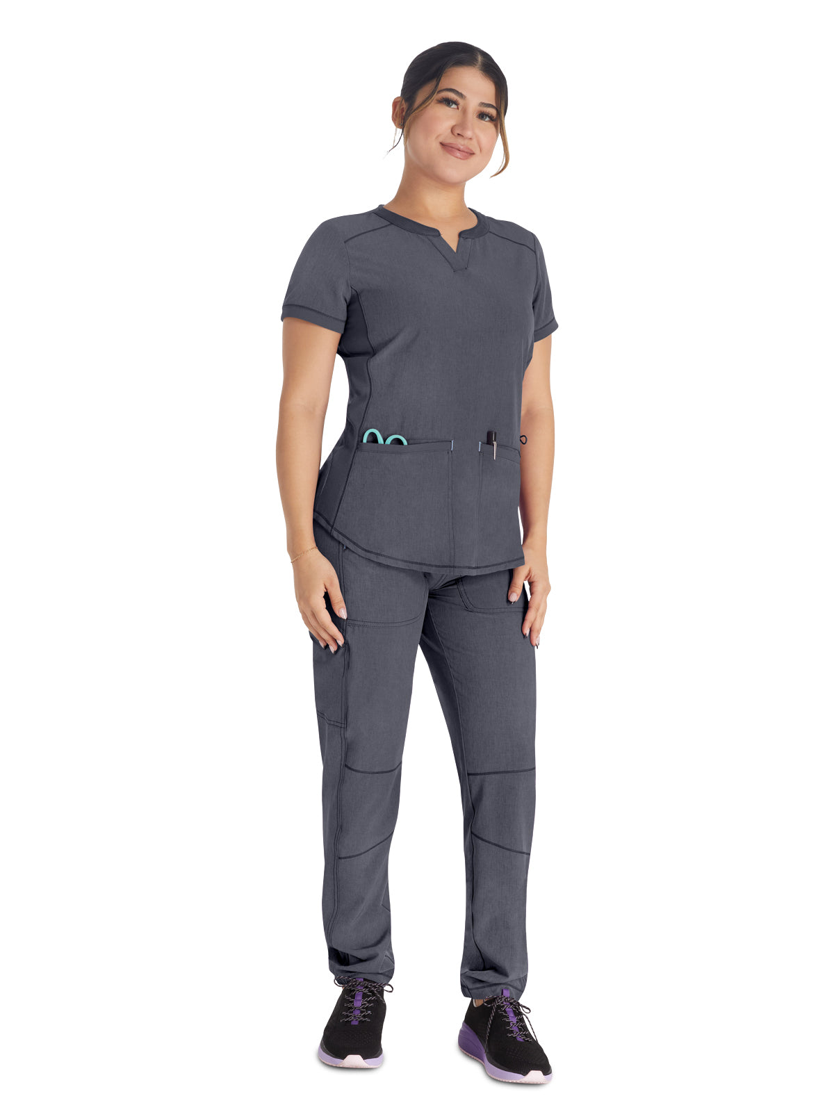 Women's 3-Pocket Henley Top - IP849A - Pewter