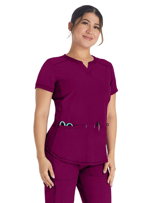 Women's 3-Pocket Henley Top - IP849A - Wine