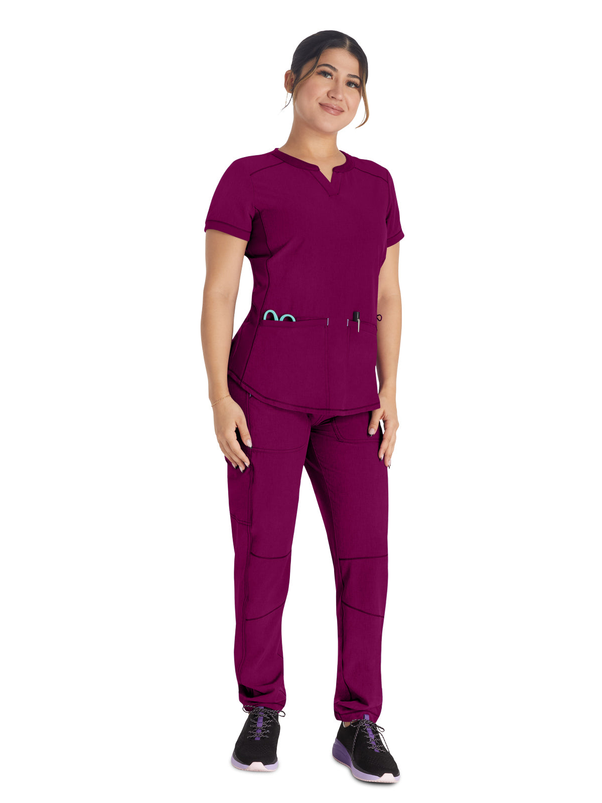 Women's 3-Pocket Henley Top - IP849A - Wine