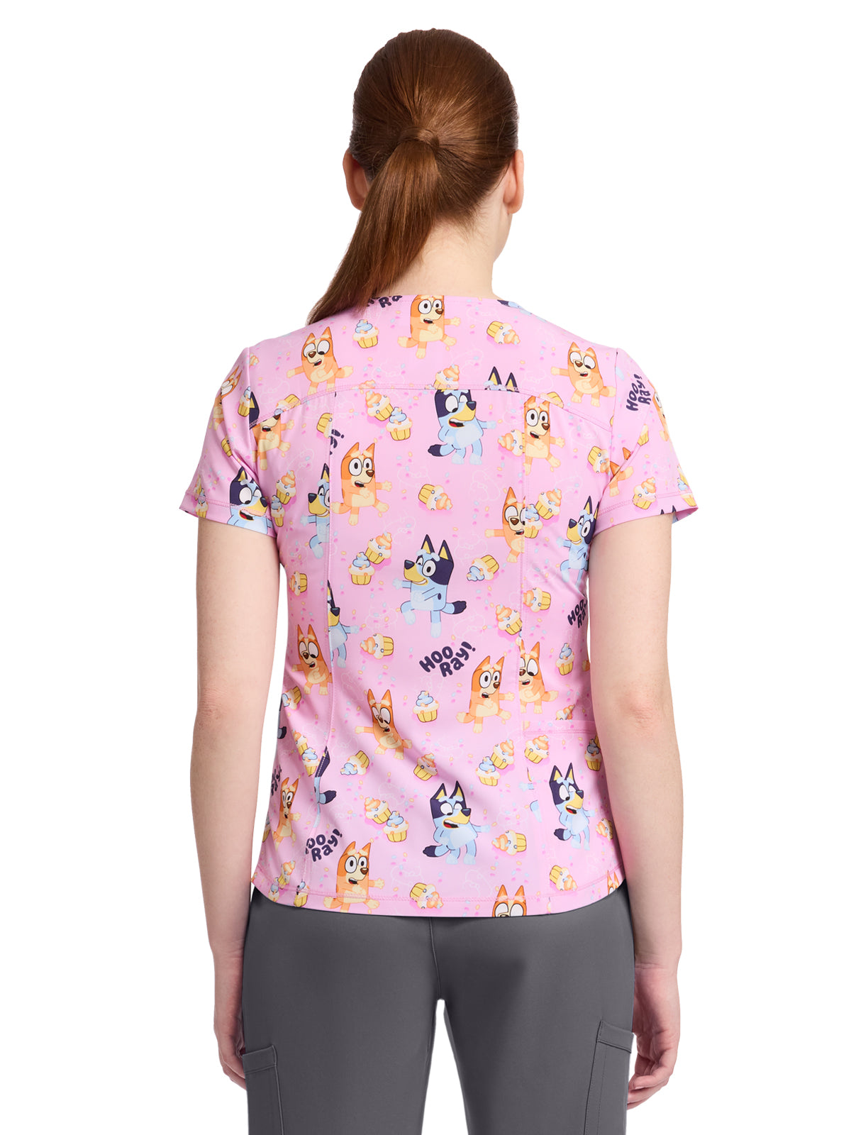 Women's Rounded V-Neck Print Top - TF786 - Hooray Cupcakes