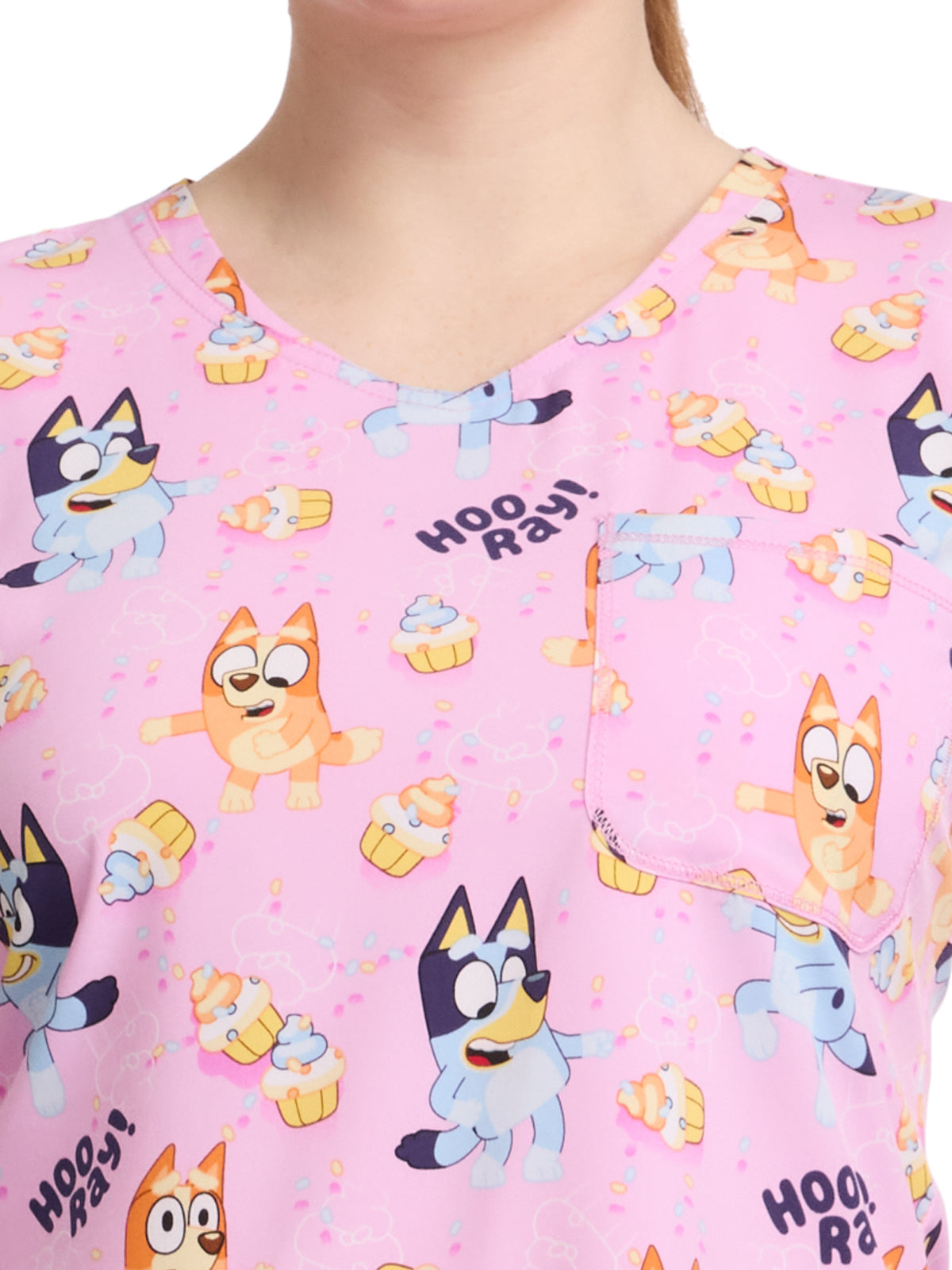 Women's Rounded V-Neck Print Top - TF786 - Hooray Cupcakes