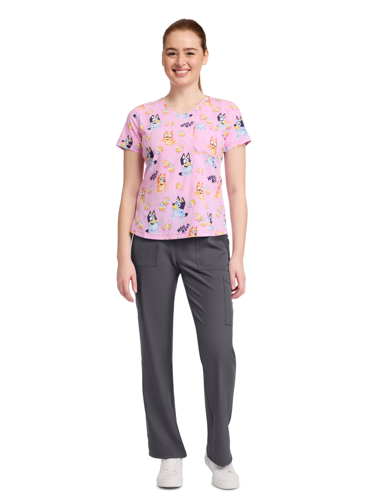 Women's Rounded V-Neck Print Top - TF786 - Hooray Cupcakes