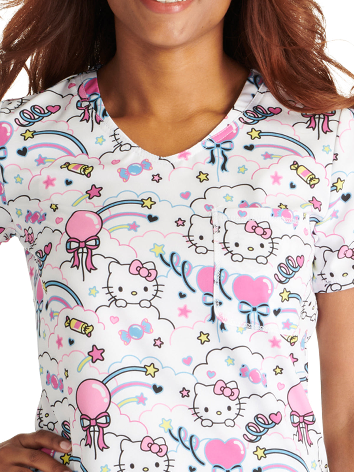 Women's Rounded V-Neck Print Top - TF786 - Yummy Sweet