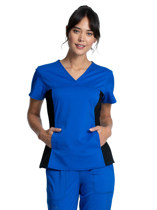 Women's 1-Pocket V-Neck Knit Panel Top - WW2875 - Royal