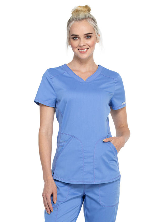 Women's 2-Pocket V-Neck Top - WW601 - Ciel Blue