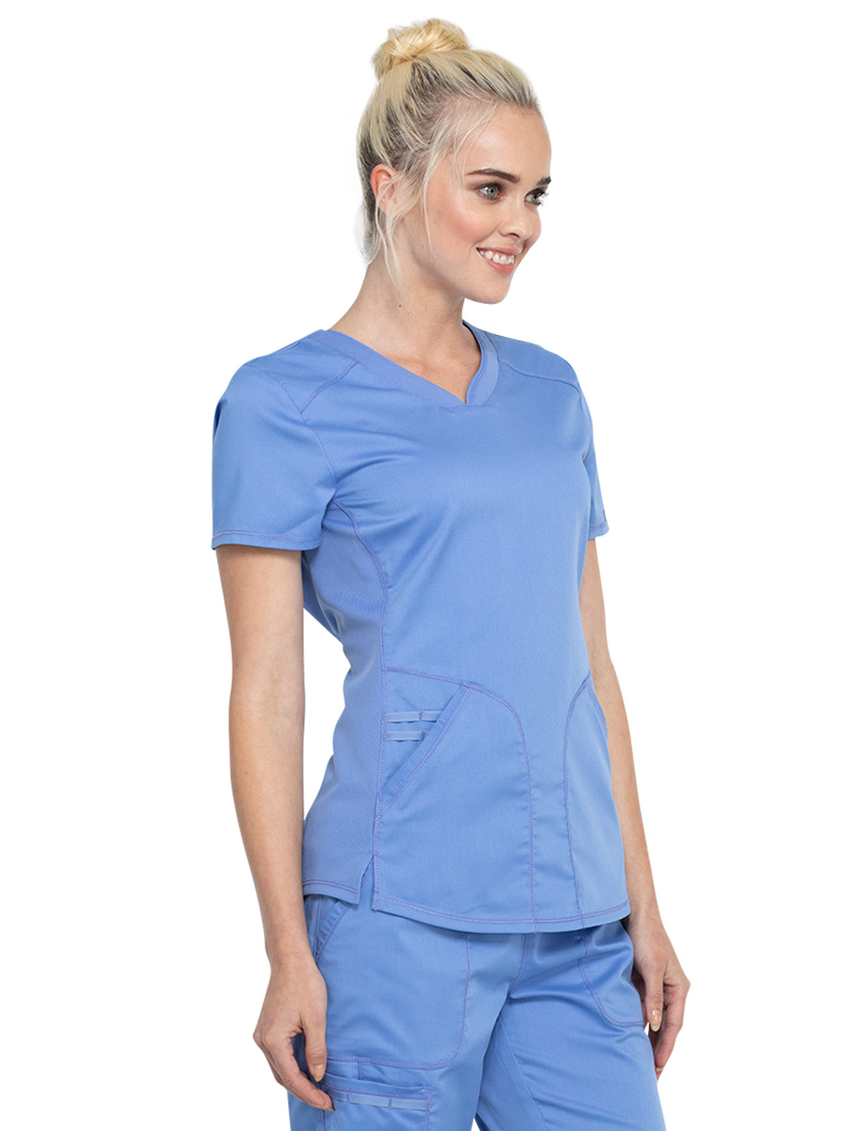 Women's 2-Pocket V-Neck Top - WW601 - Ciel Blue