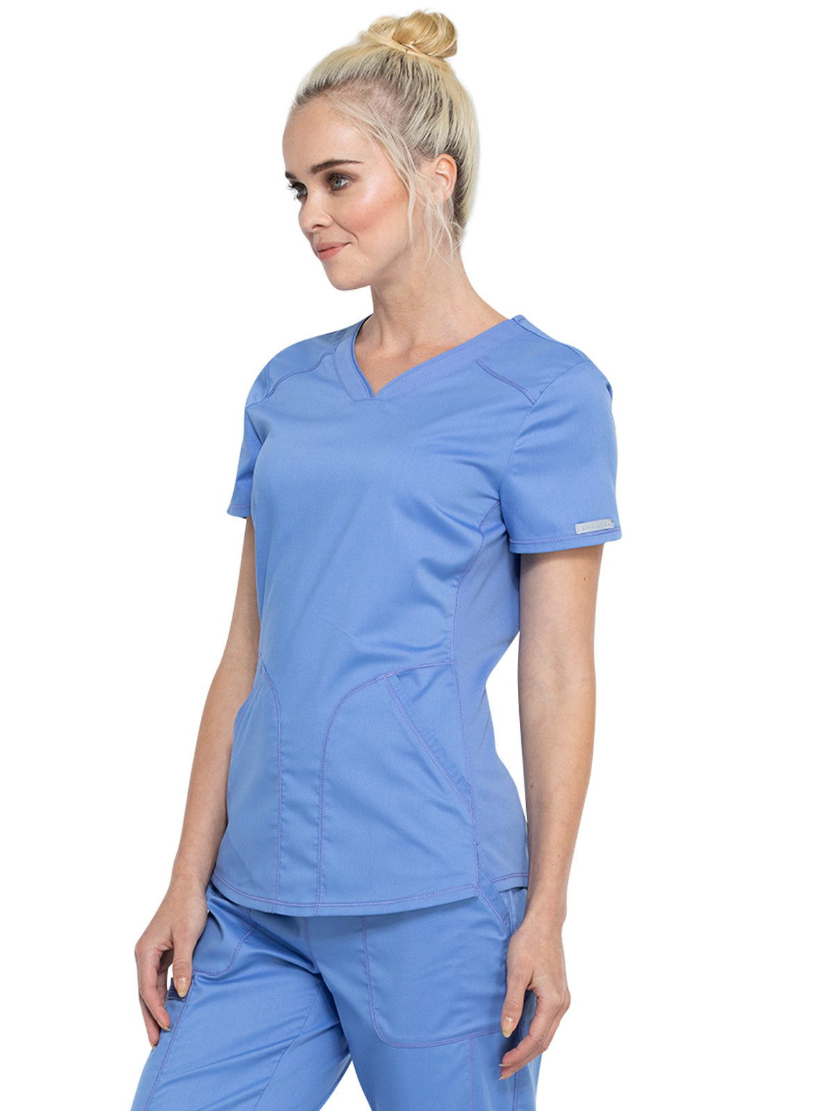 Women's 2-Pocket V-Neck Top - WW601 - Ciel Blue