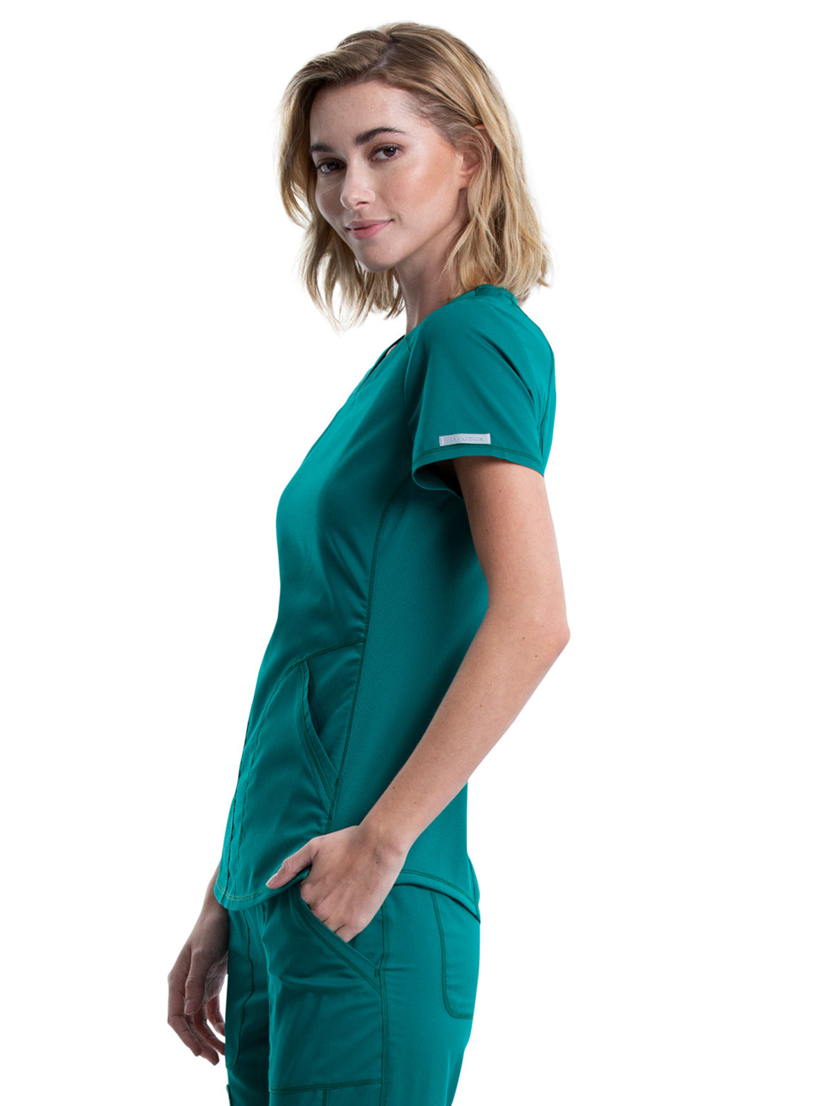 Women's 2-Pocket V-Neck Top - WW601 - Hunter Green