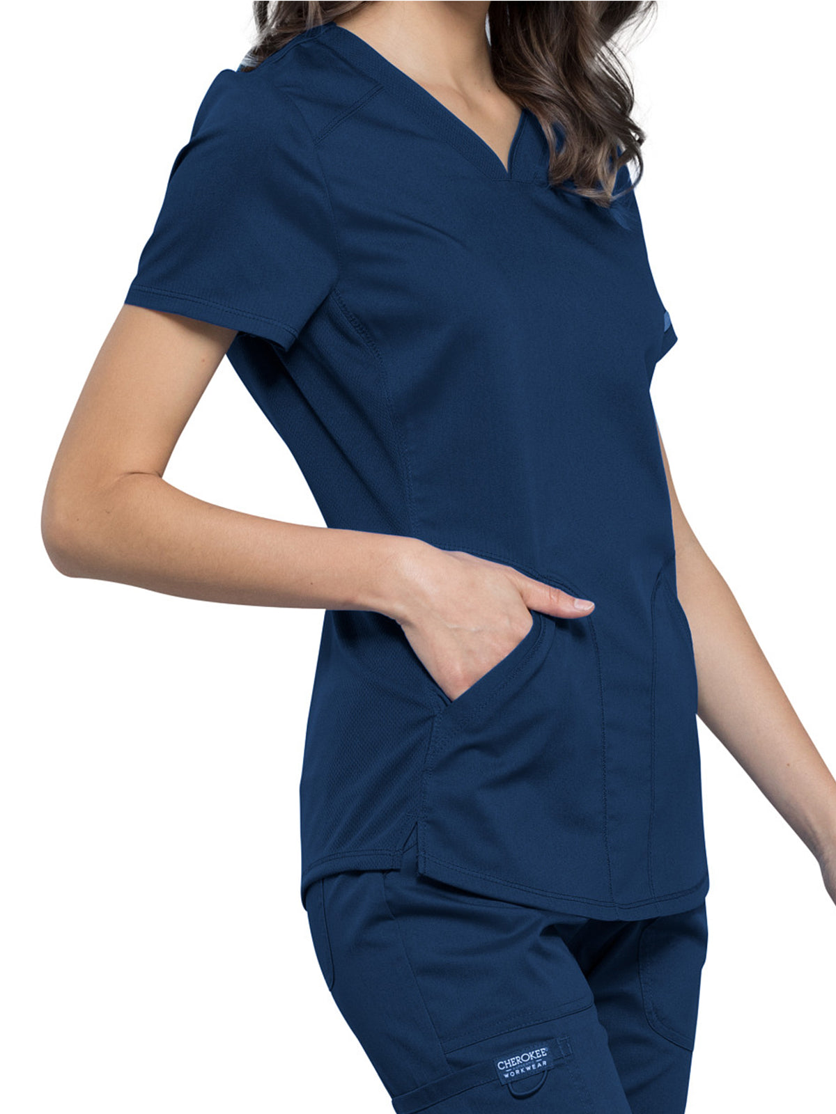Women's 2-Pocket V-Neck Top - WW601 - Navy