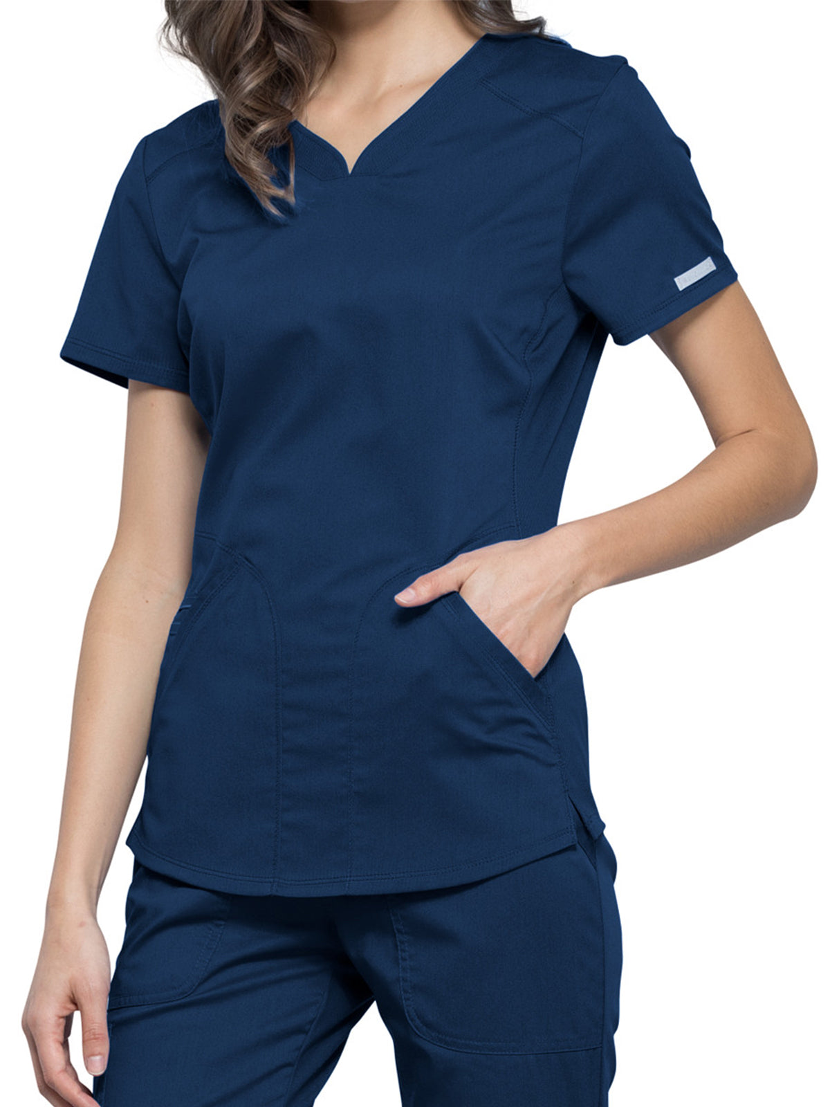 Women's 2-Pocket V-Neck Top - WW601 - Navy