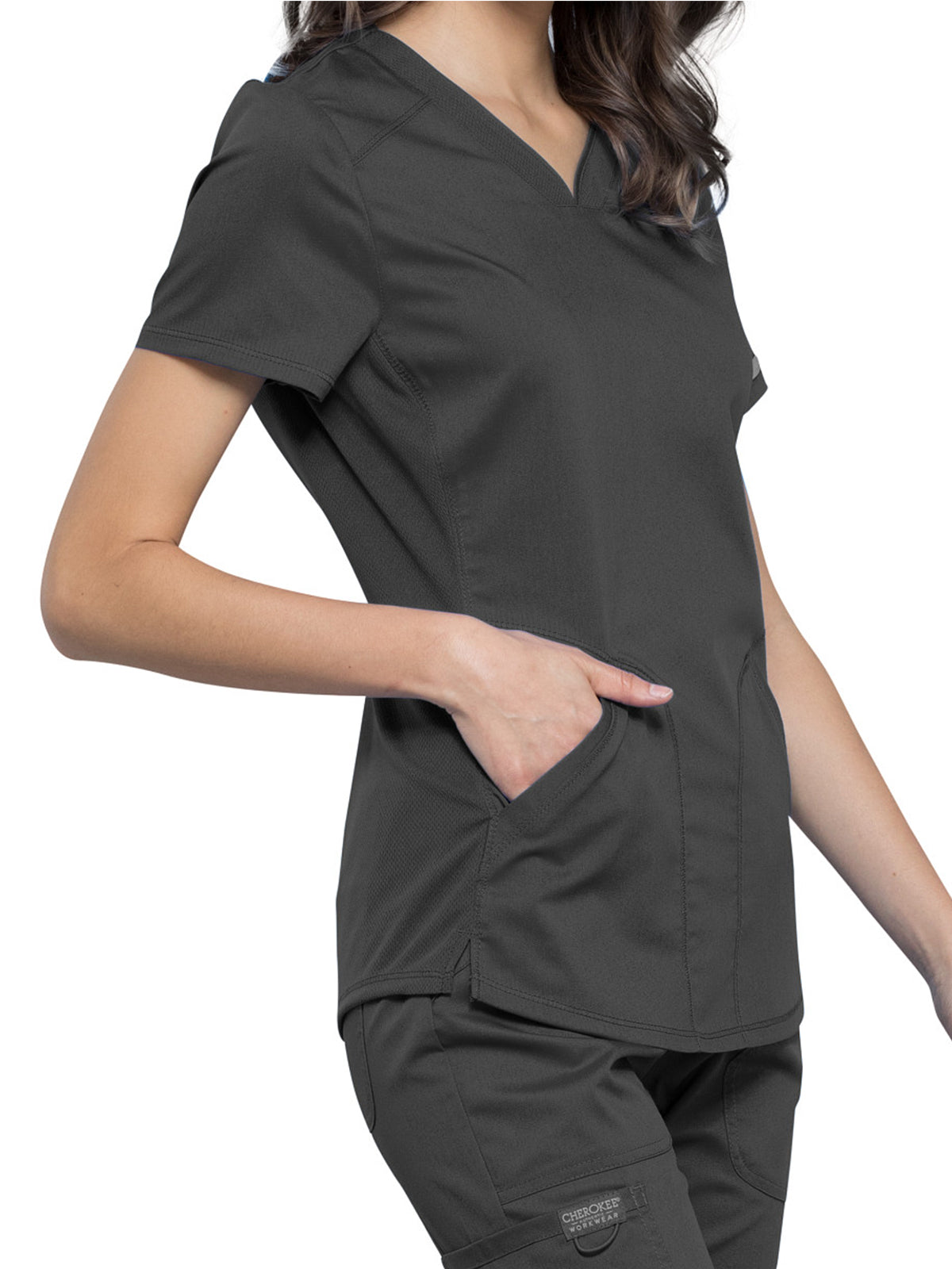 Women's 2-Pocket V-Neck Top - WW601 - Pewter