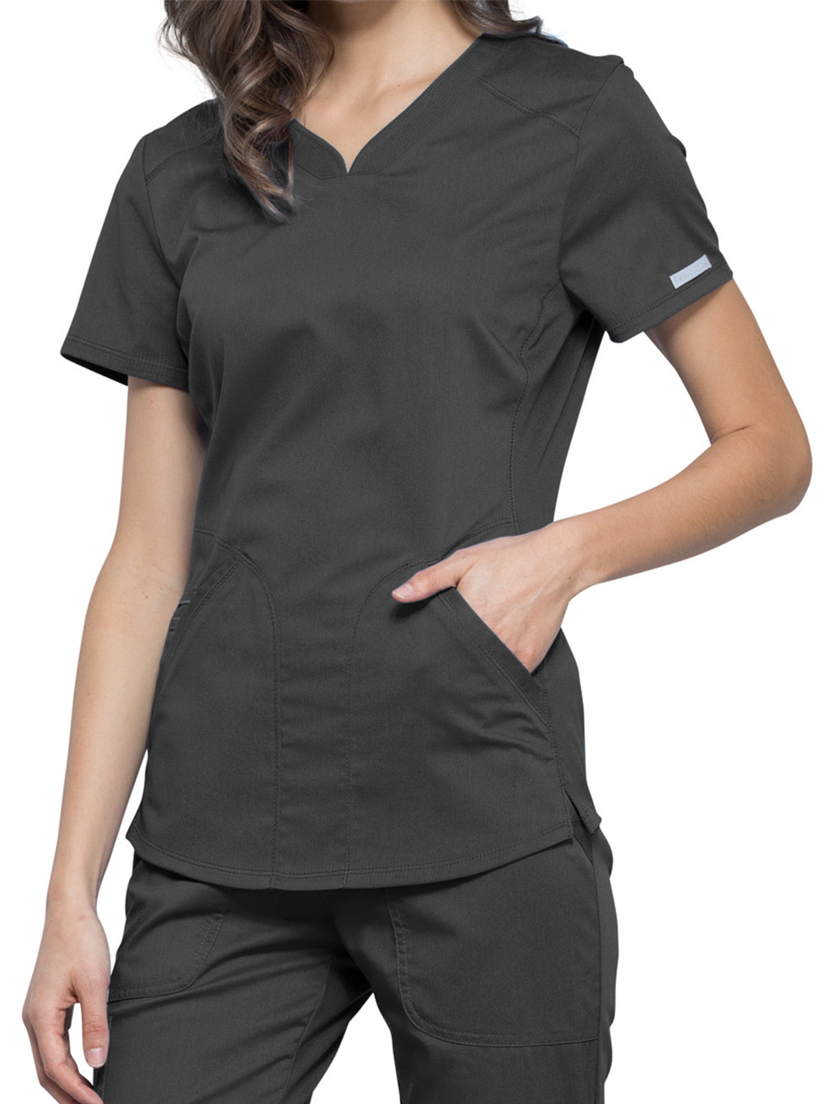 Women's 2-Pocket V-Neck Top - WW601 - Pewter