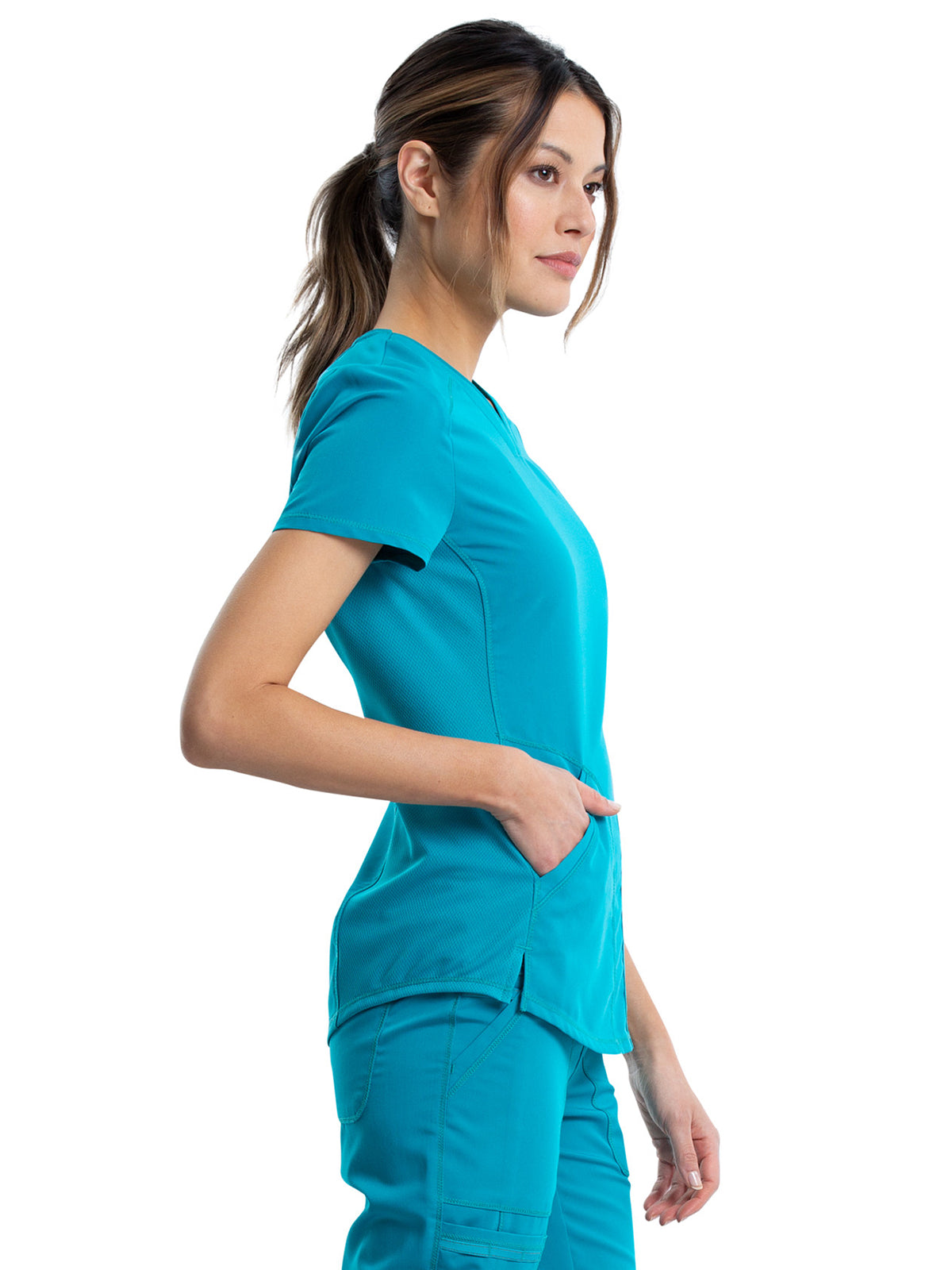 Women's 2-Pocket V-Neck Top - WW601 - Teal Blue