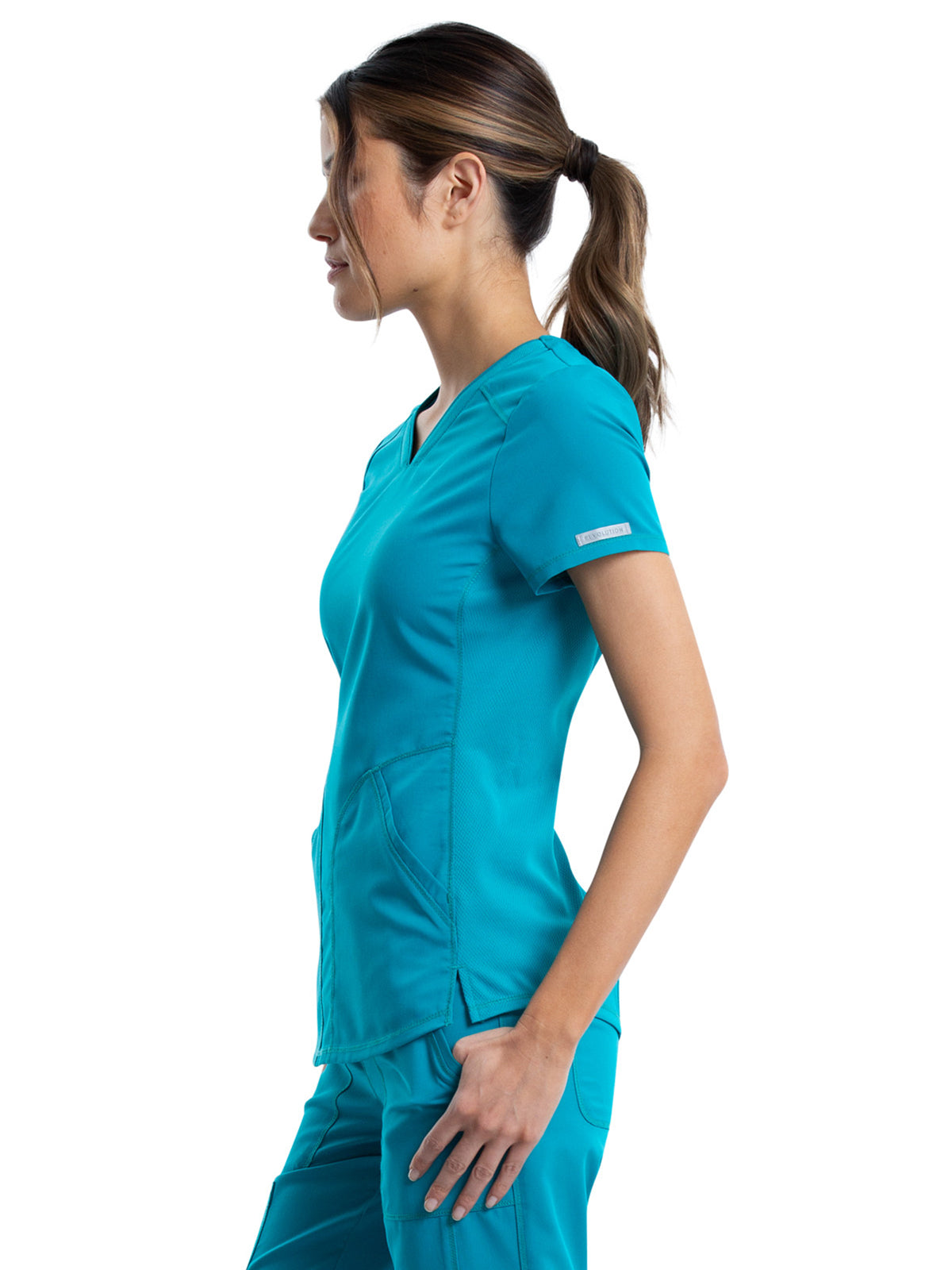 Women's 2-Pocket V-Neck Top - WW601 - Teal Blue