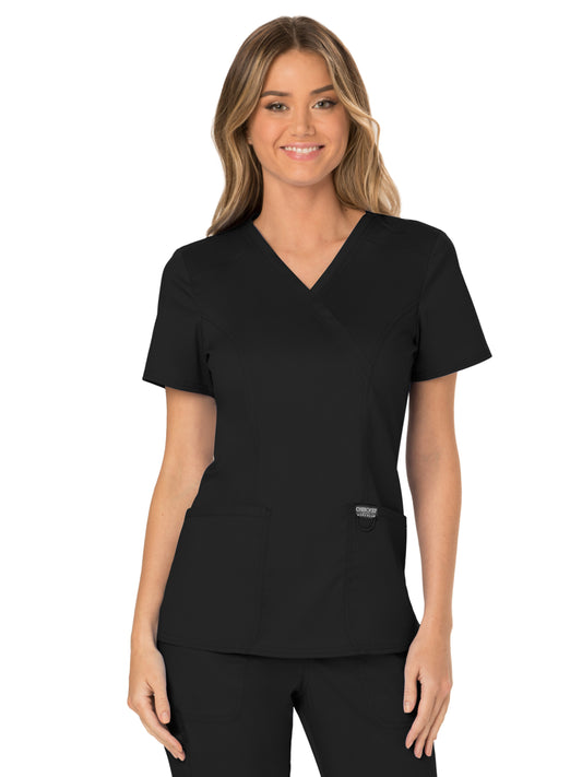 Women's 2-Pocket Mock Wrap Top - WW610 - Black