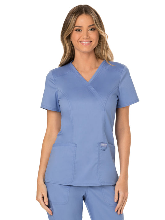 Women's 2-Pocket Mock Wrap Top - WW610 - Ciel