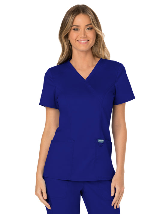 Women's 2-Pocket Mock Wrap Top - WW610 - Galaxy Blue