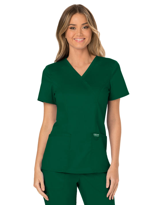 Women's 2-Pocket Mock Wrap Top - WW610 - Hunter Green