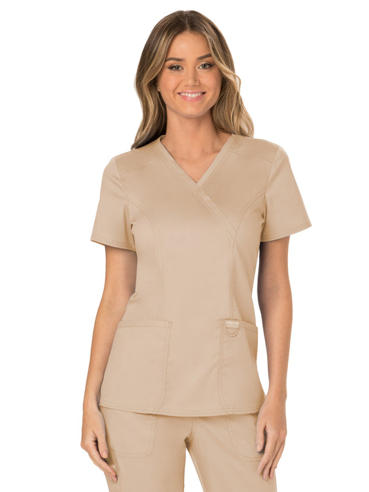 Women's 2-Pocket Mock Wrap Top - WW610 - Khaki