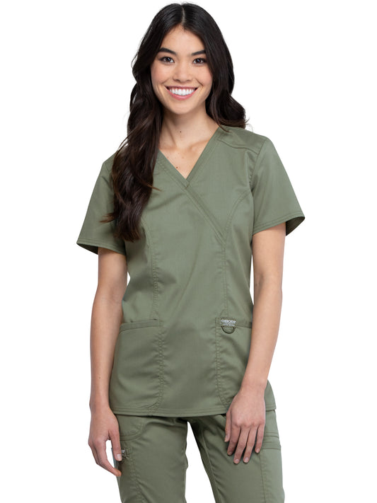 Women's 2-Pocket Mock Wrap Top - WW610 - Olive