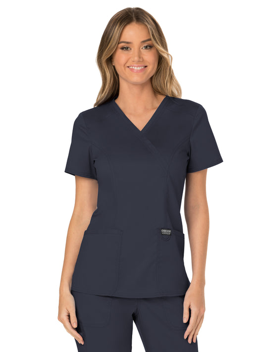 Women's 2-Pocket Mock Wrap Top - WW610 - Pewter
