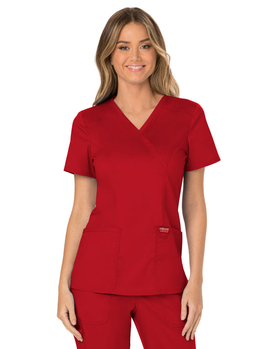 Women's 2-Pocket Mock Wrap Top - WW610 - Red